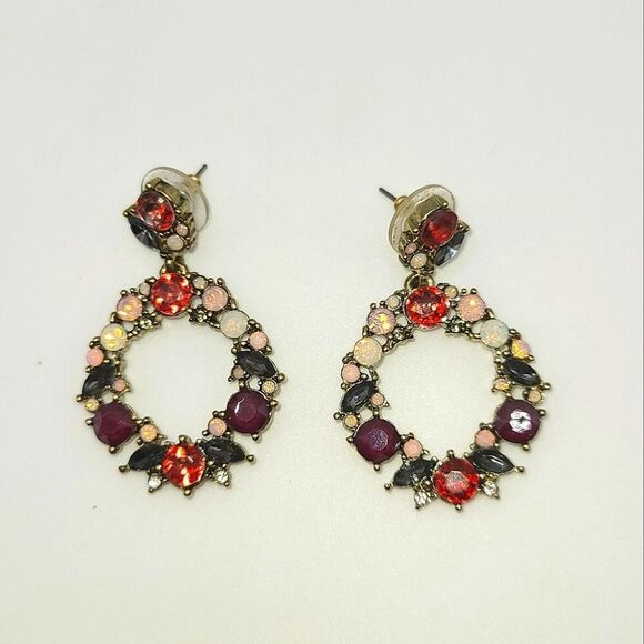 Loft Rhinestone Hoop Dangle Earrings - Picture 1 of 5